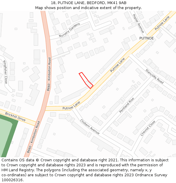 18, PUTNOE LANE, BEDFORD, MK41 9AB: Location map and indicative extent of plot