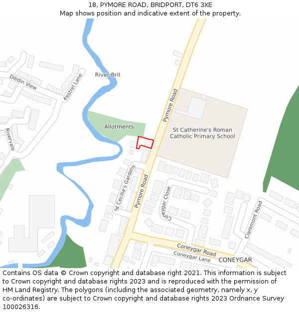 18, PYMORE ROAD, BRIDPORT, DT6 3XE: Location map and indicative extent of plot