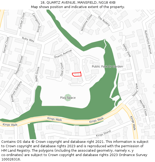 18, QUARTZ AVENUE, MANSFIELD, NG18 4XB: Location map and indicative extent of plot