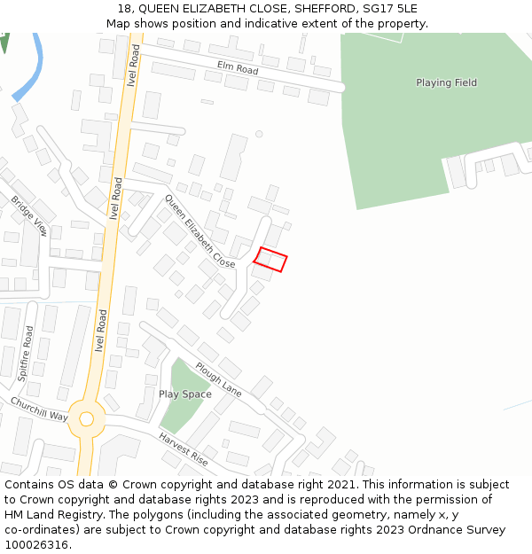 18, QUEEN ELIZABETH CLOSE, SHEFFORD, SG17 5LE: Location map and indicative extent of plot