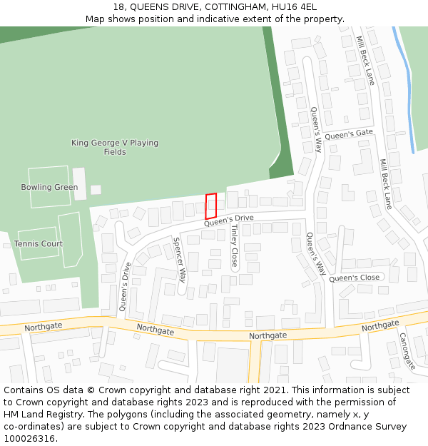 18, QUEENS DRIVE, COTTINGHAM, HU16 4EL: Location map and indicative extent of plot