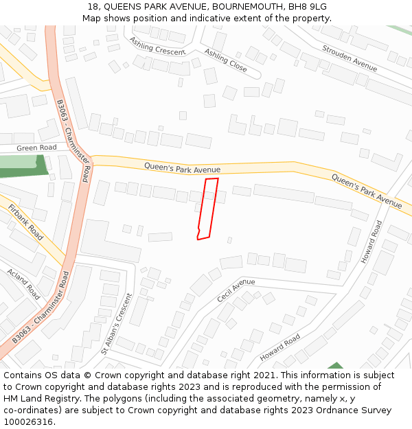 18, QUEENS PARK AVENUE, BOURNEMOUTH, BH8 9LG: Location map and indicative extent of plot