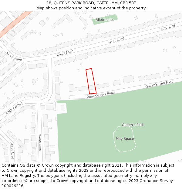 18, QUEENS PARK ROAD, CATERHAM, CR3 5RB: Location map and indicative extent of plot