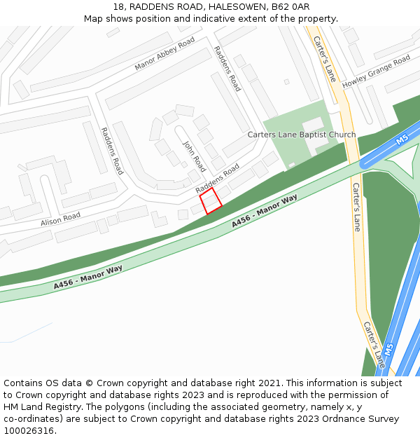 18, RADDENS ROAD, HALESOWEN, B62 0AR: Location map and indicative extent of plot