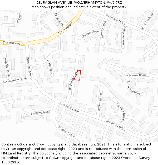 18, RAGLAN AVENUE, WOLVERHAMPTON, WV6 7RZ: Location map and indicative extent of plot