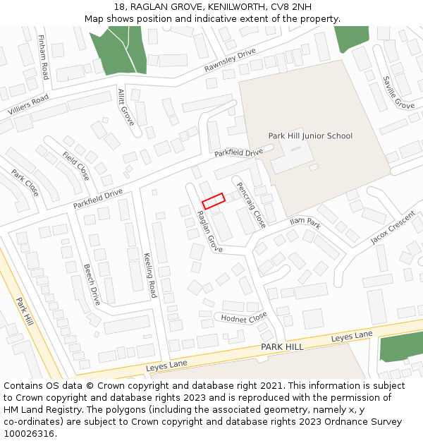 18, RAGLAN GROVE, KENILWORTH, CV8 2NH: Location map and indicative extent of plot