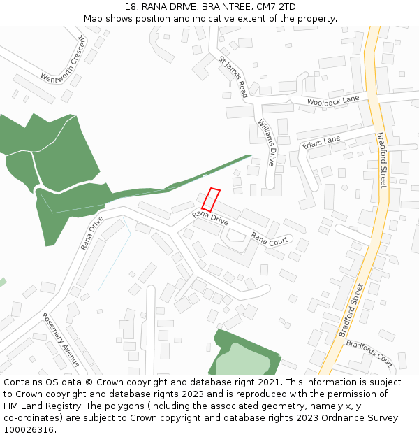 18, RANA DRIVE, BRAINTREE, CM7 2TD: Location map and indicative extent of plot