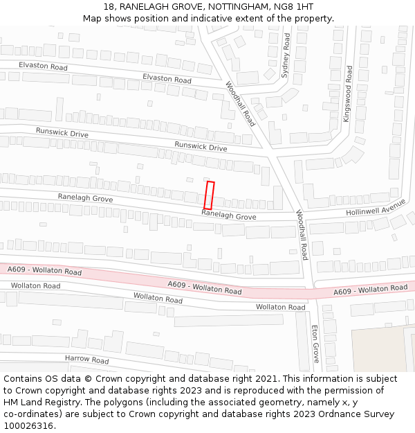 18, RANELAGH GROVE, NOTTINGHAM, NG8 1HT: Location map and indicative extent of plot