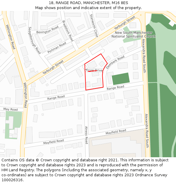 18, RANGE ROAD, MANCHESTER, M16 8ES: Location map and indicative extent of plot