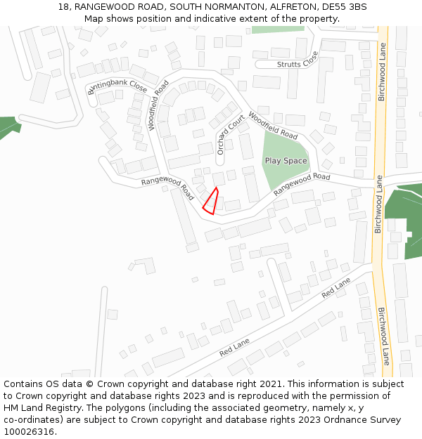 18, RANGEWOOD ROAD, SOUTH NORMANTON, ALFRETON, DE55 3BS: Location map and indicative extent of plot