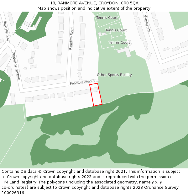 18, RANMORE AVENUE, CROYDON, CR0 5QA: Location map and indicative extent of plot