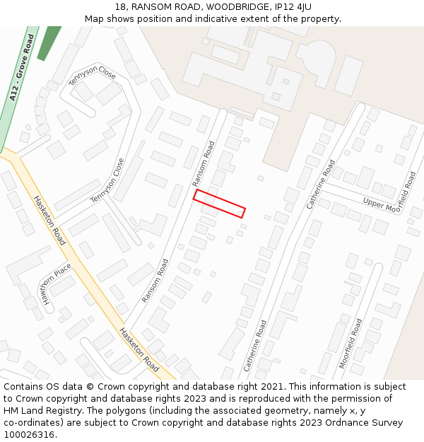 18, RANSOM ROAD, WOODBRIDGE, IP12 4JU: Location map and indicative extent of plot