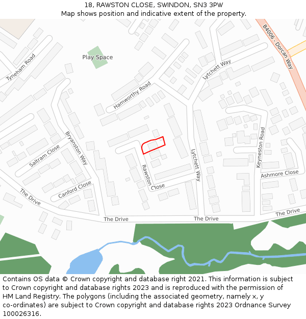 18, RAWSTON CLOSE, SWINDON, SN3 3PW: Location map and indicative extent of plot