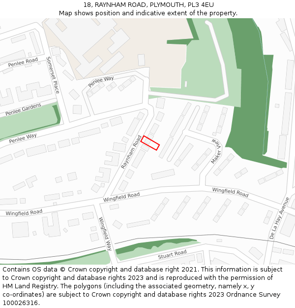 18, RAYNHAM ROAD, PLYMOUTH, PL3 4EU: Location map and indicative extent of plot