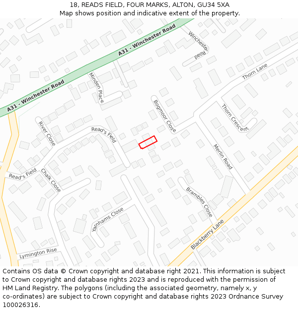 18, READS FIELD, FOUR MARKS, ALTON, GU34 5XA: Location map and indicative extent of plot