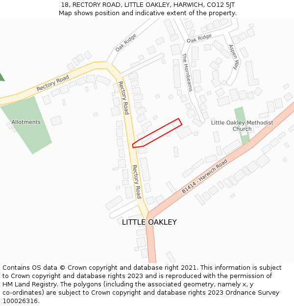 18, RECTORY ROAD, LITTLE OAKLEY, HARWICH, CO12 5JT: Location map and indicative extent of plot