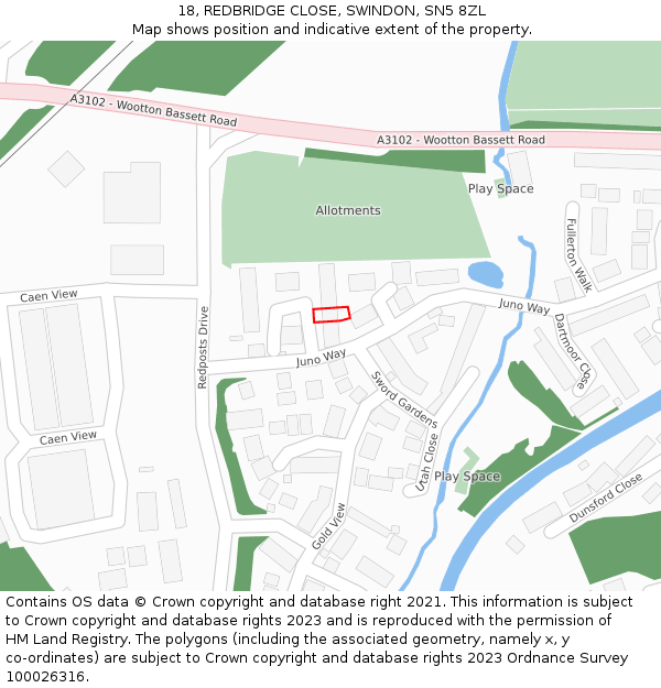 18, REDBRIDGE CLOSE, SWINDON, SN5 8ZL: Location map and indicative extent of plot