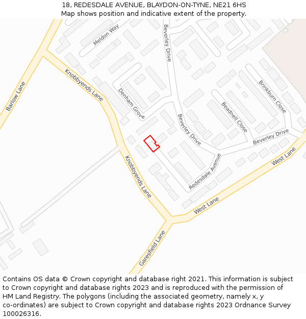 18, REDESDALE AVENUE, BLAYDON-ON-TYNE, NE21 6HS: Location map and indicative extent of plot