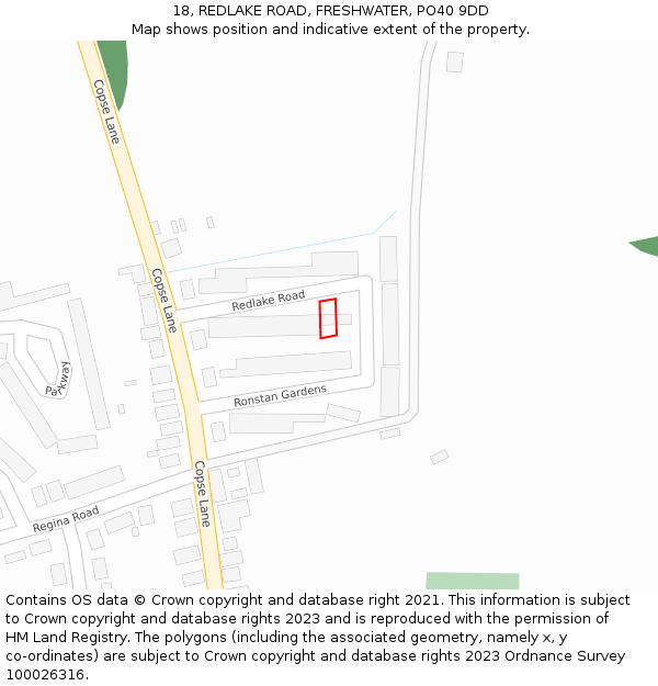 18, REDLAKE ROAD, FRESHWATER, PO40 9DD: Location map and indicative extent of plot