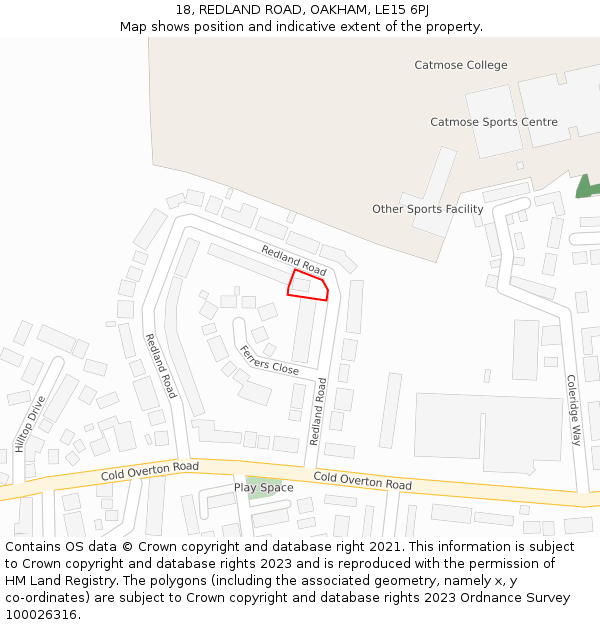 18, REDLAND ROAD, OAKHAM, LE15 6PJ: Location map and indicative extent of plot