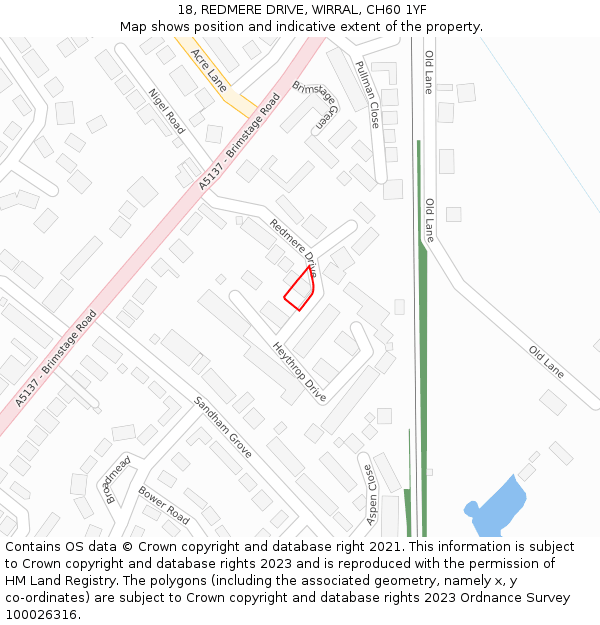 18, REDMERE DRIVE, WIRRAL, CH60 1YF: Location map and indicative extent of plot