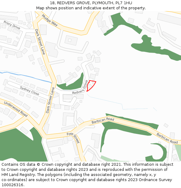 18, REDVERS GROVE, PLYMOUTH, PL7 1HU: Location map and indicative extent of plot