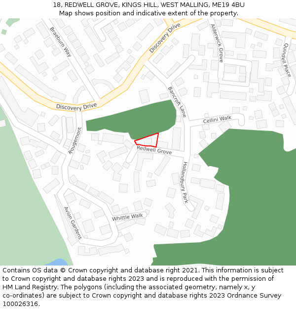 18, REDWELL GROVE, KINGS HILL, WEST MALLING, ME19 4BU: Location map and indicative extent of plot