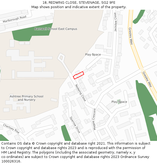 18, REDWING CLOSE, STEVENAGE, SG2 9FE: Location map and indicative extent of plot