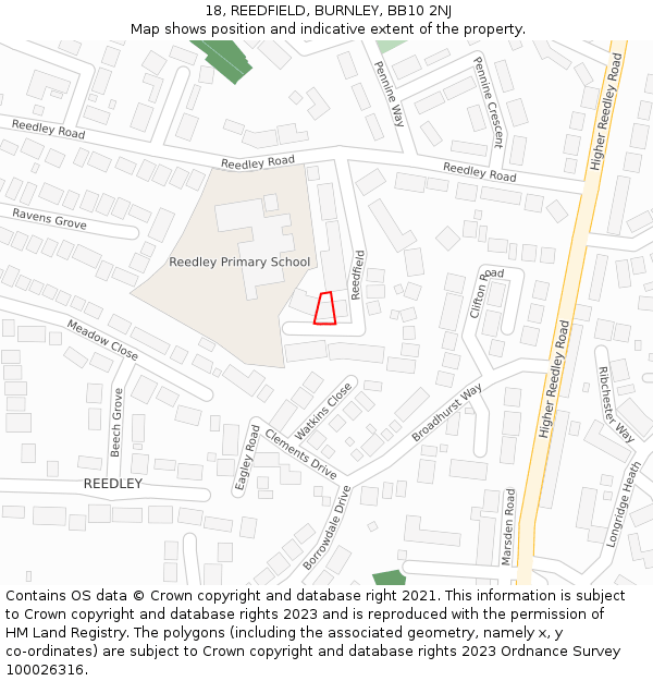 18, REEDFIELD, BURNLEY, BB10 2NJ: Location map and indicative extent of plot