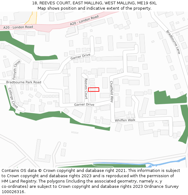 18, REEVES COURT, EAST MALLING, WEST MALLING, ME19 6XL: Location map and indicative extent of plot