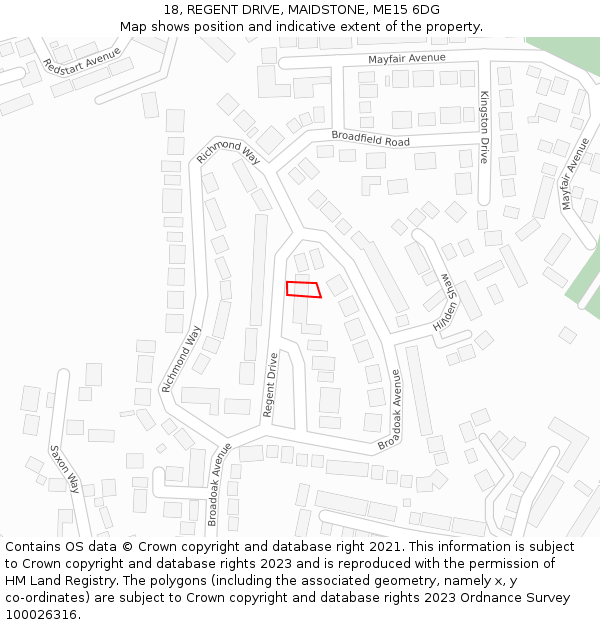 18, REGENT DRIVE, MAIDSTONE, ME15 6DG: Location map and indicative extent of plot