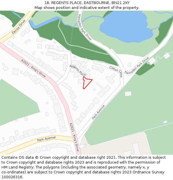 18, REGENTS PLACE, EASTBOURNE, BN21 2XY: Location map and indicative extent of plot