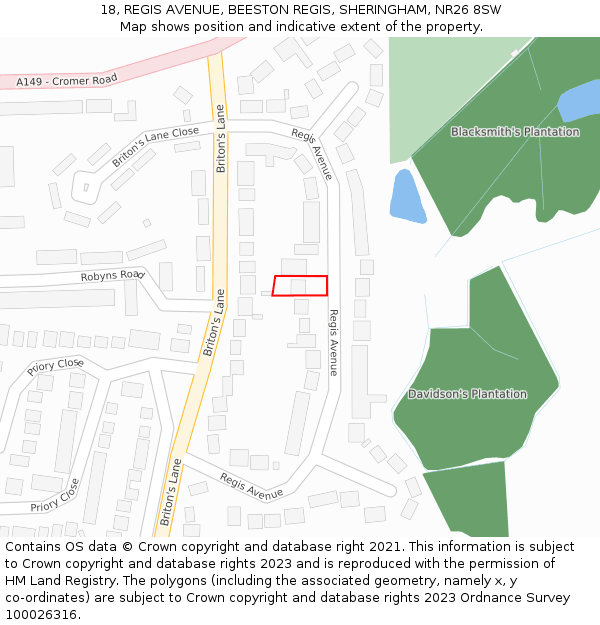 18, REGIS AVENUE, BEESTON REGIS, SHERINGHAM, NR26 8SW: Location map and indicative extent of plot