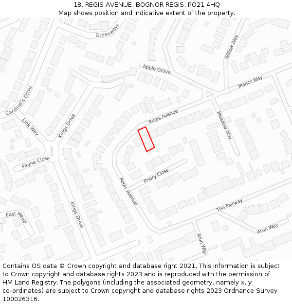 18, REGIS AVENUE, BOGNOR REGIS, PO21 4HQ: Location map and indicative extent of plot