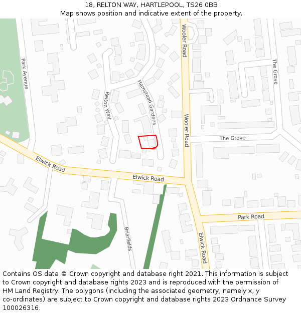 18, RELTON WAY, HARTLEPOOL, TS26 0BB: Location map and indicative extent of plot