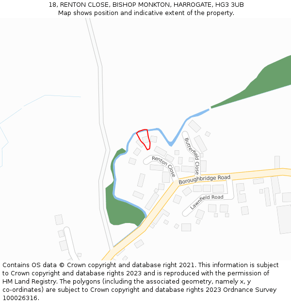 18, RENTON CLOSE, BISHOP MONKTON, HARROGATE, HG3 3UB: Location map and indicative extent of plot