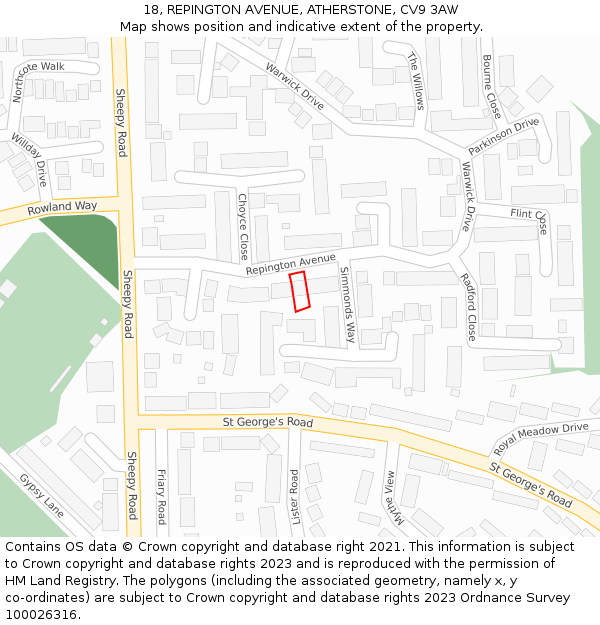 18, REPINGTON AVENUE, ATHERSTONE, CV9 3AW: Location map and indicative extent of plot