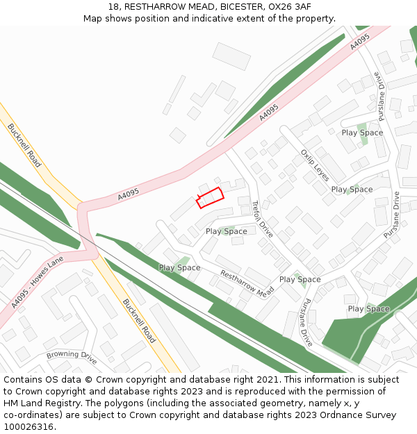 18, RESTHARROW MEAD, BICESTER, OX26 3AF: Location map and indicative extent of plot