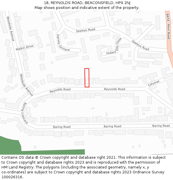 18, REYNOLDS ROAD, BEACONSFIELD, HP9 2NJ: Location map and indicative extent of plot