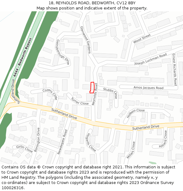 18, REYNOLDS ROAD, BEDWORTH, CV12 8BY: Location map and indicative extent of plot