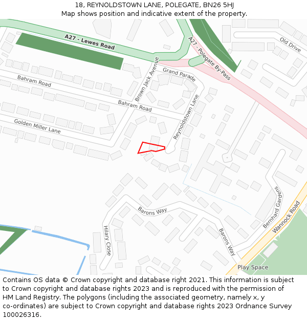 18, REYNOLDSTOWN LANE, POLEGATE, BN26 5HJ: Location map and indicative extent of plot