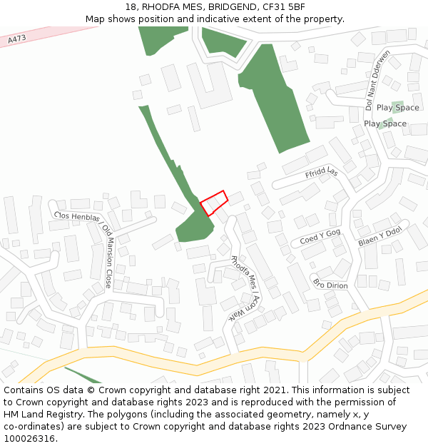 18, RHODFA MES, BRIDGEND, CF31 5BF: Location map and indicative extent of plot