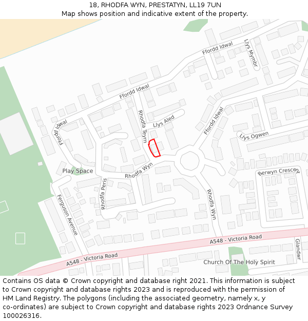 18, RHODFA WYN, PRESTATYN, LL19 7UN: Location map and indicative extent of plot
