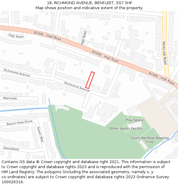 18, RICHMOND AVENUE, BENFLEET, SS7 5HF: Location map and indicative extent of plot