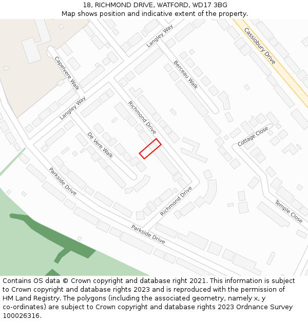 18, RICHMOND DRIVE, WATFORD, WD17 3BG: Location map and indicative extent of plot
