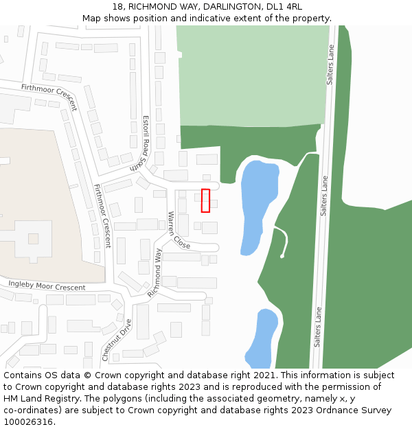18, RICHMOND WAY, DARLINGTON, DL1 4RL: Location map and indicative extent of plot