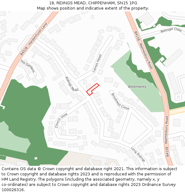 18, RIDINGS MEAD, CHIPPENHAM, SN15 1PG: Location map and indicative extent of plot