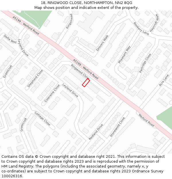 18, RINGWOOD CLOSE, NORTHAMPTON, NN2 8QG: Location map and indicative extent of plot
