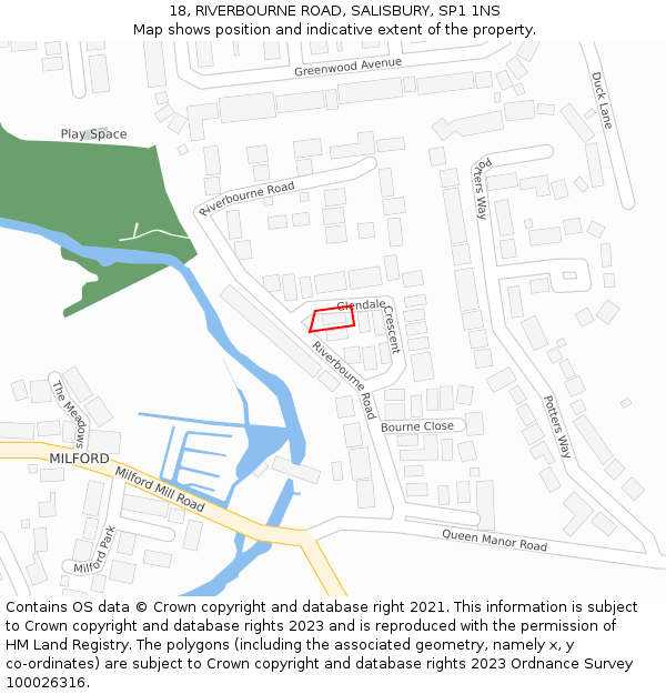 18, RIVERBOURNE ROAD, SALISBURY, SP1 1NS: Location map and indicative extent of plot