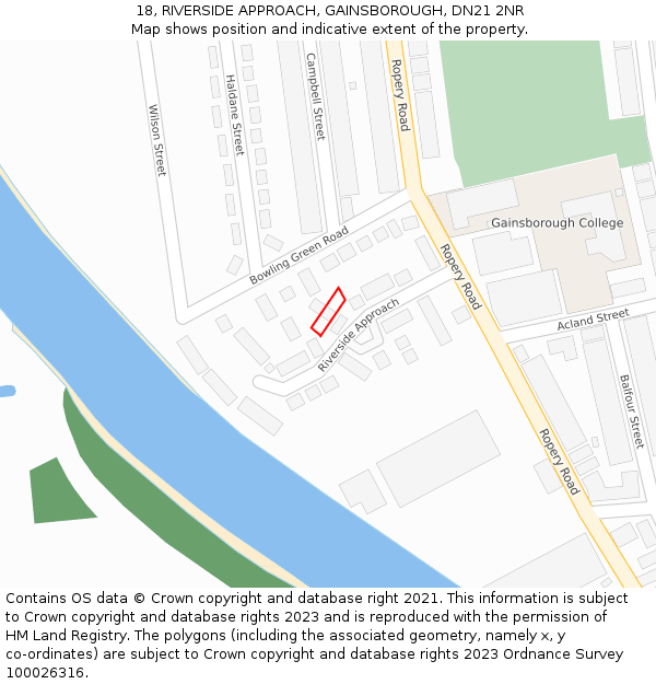 18, RIVERSIDE APPROACH, GAINSBOROUGH, DN21 2NR: Location map and indicative extent of plot